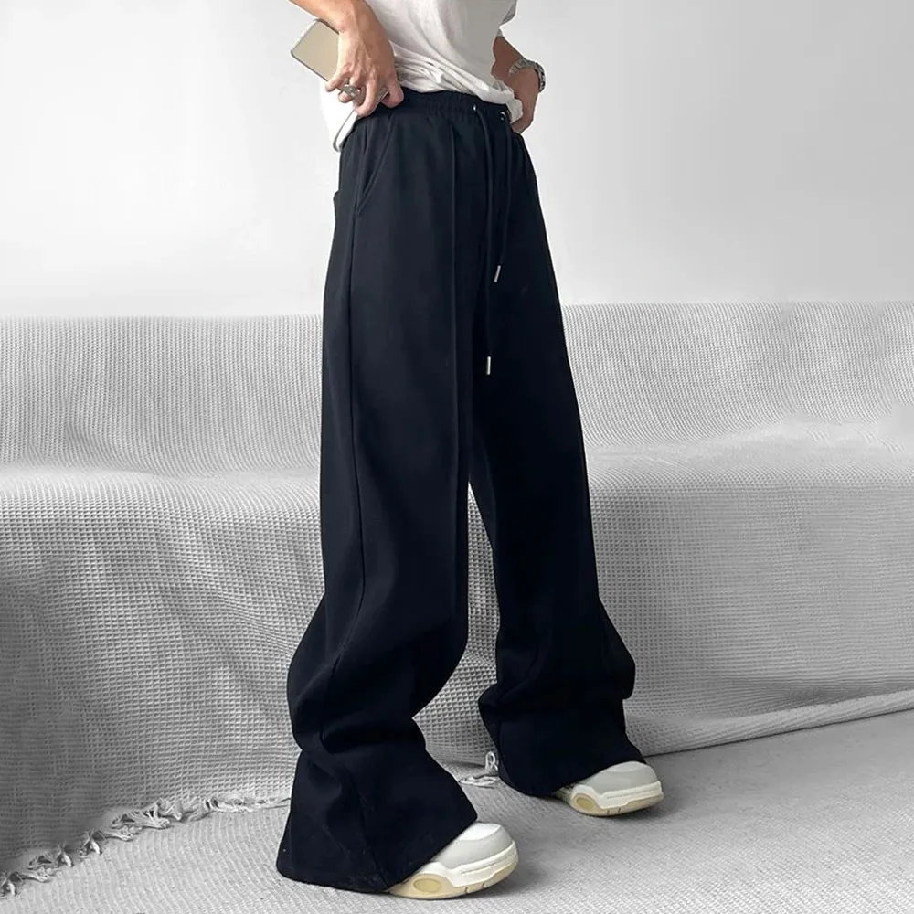 Aidase Mens Casual Niche Wide Leg Pants Genderless 2024 New American Streetwear Versatile Simple Solid Color Floor-Mopping Pants Unisex