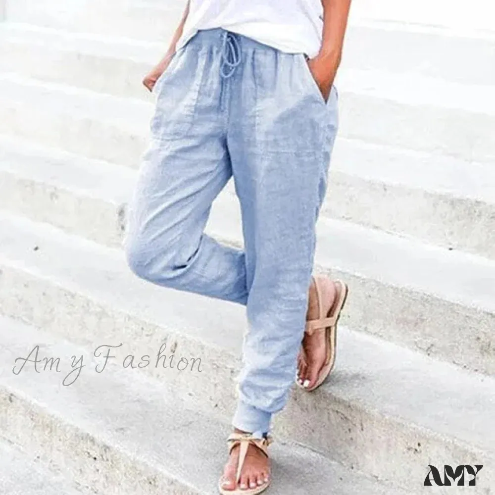 Amy Fashion - Casual Solid Elastic Waist Loose Pants