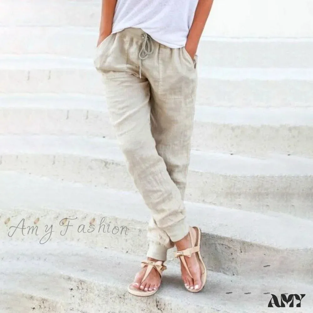 Amy Fashion - Casual Solid Elastic Waist Loose Pants