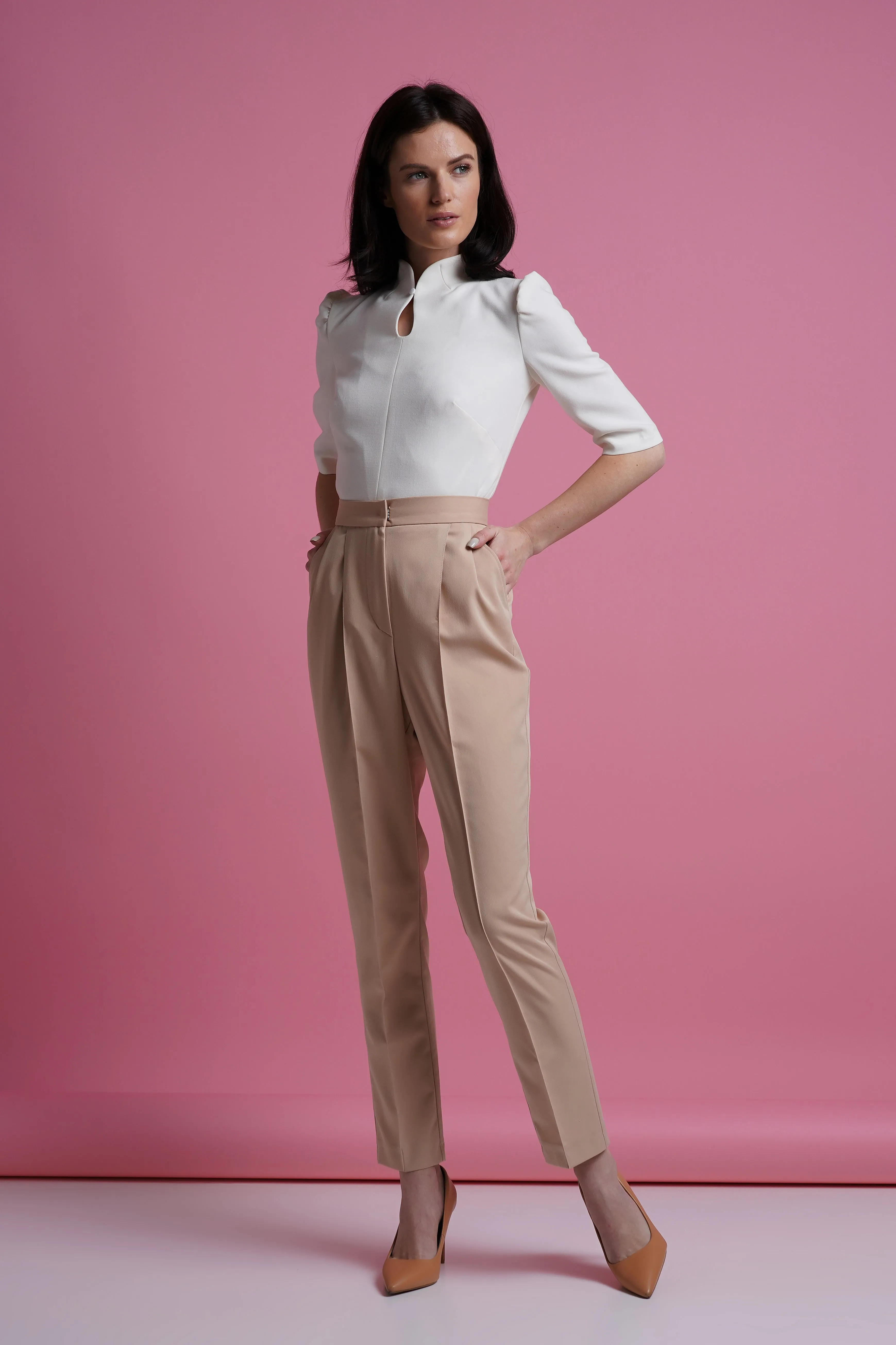 Beige pegged high waist pants
