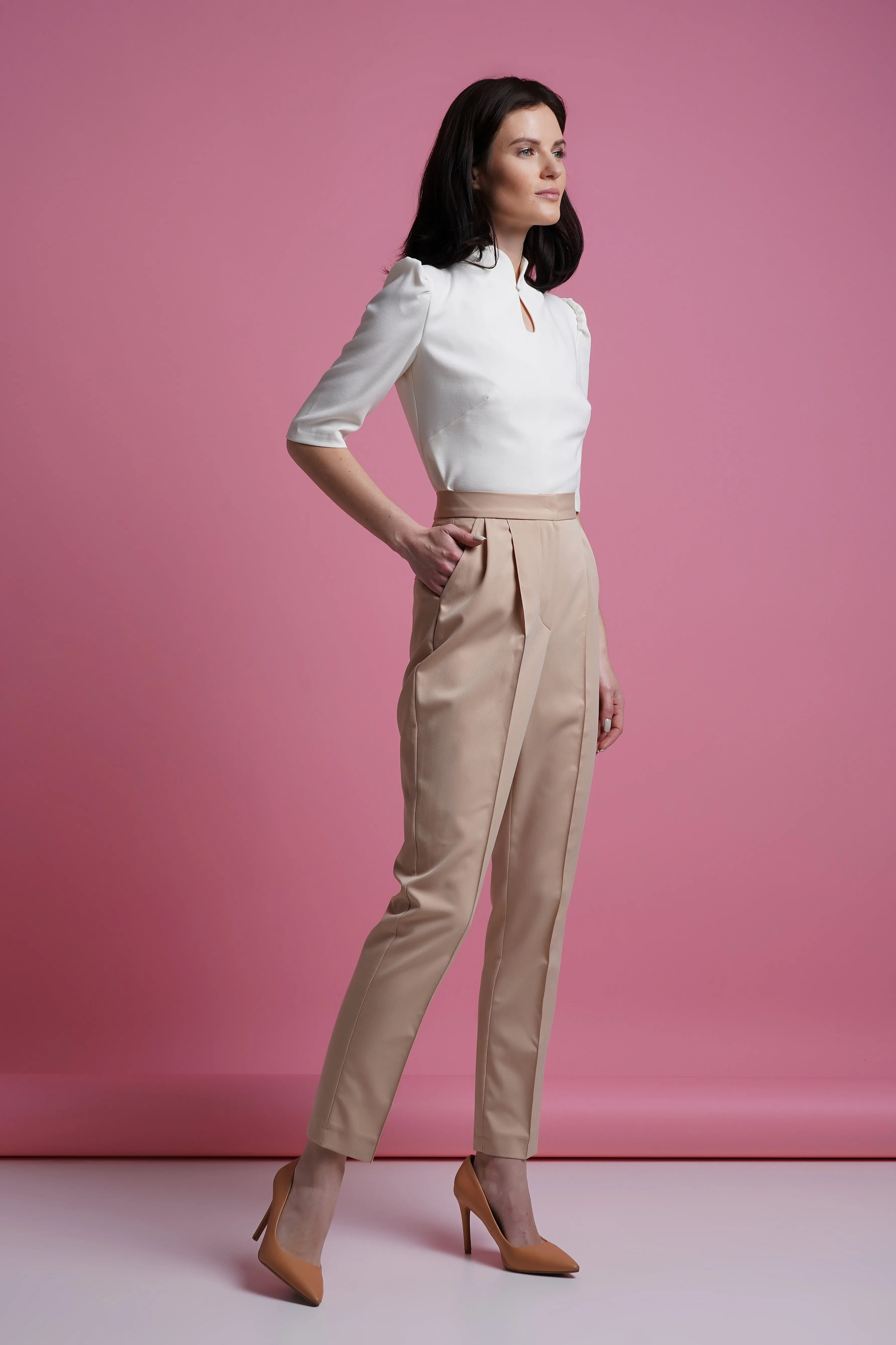 Beige pegged high waist pants