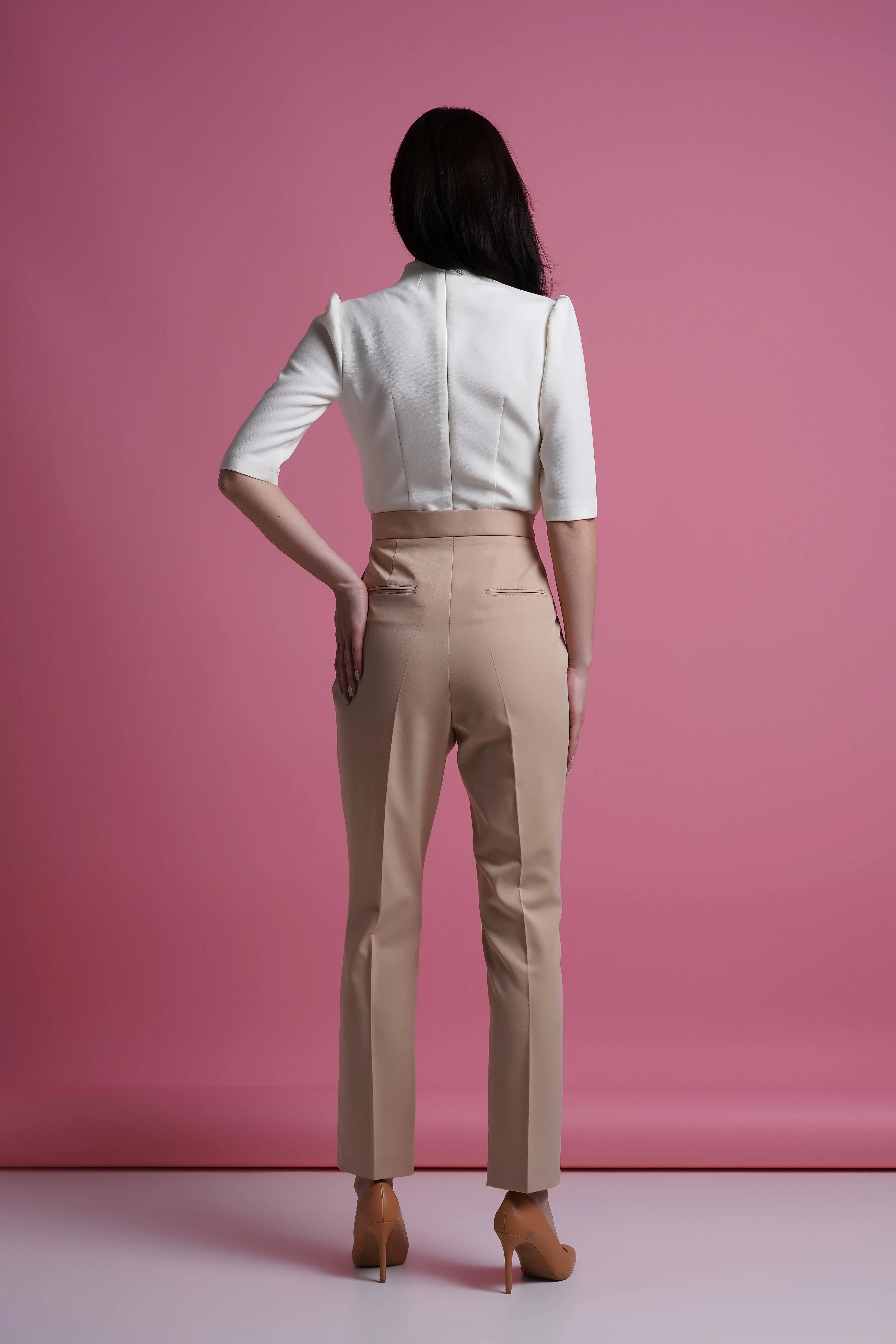 Beige pegged high waist pants