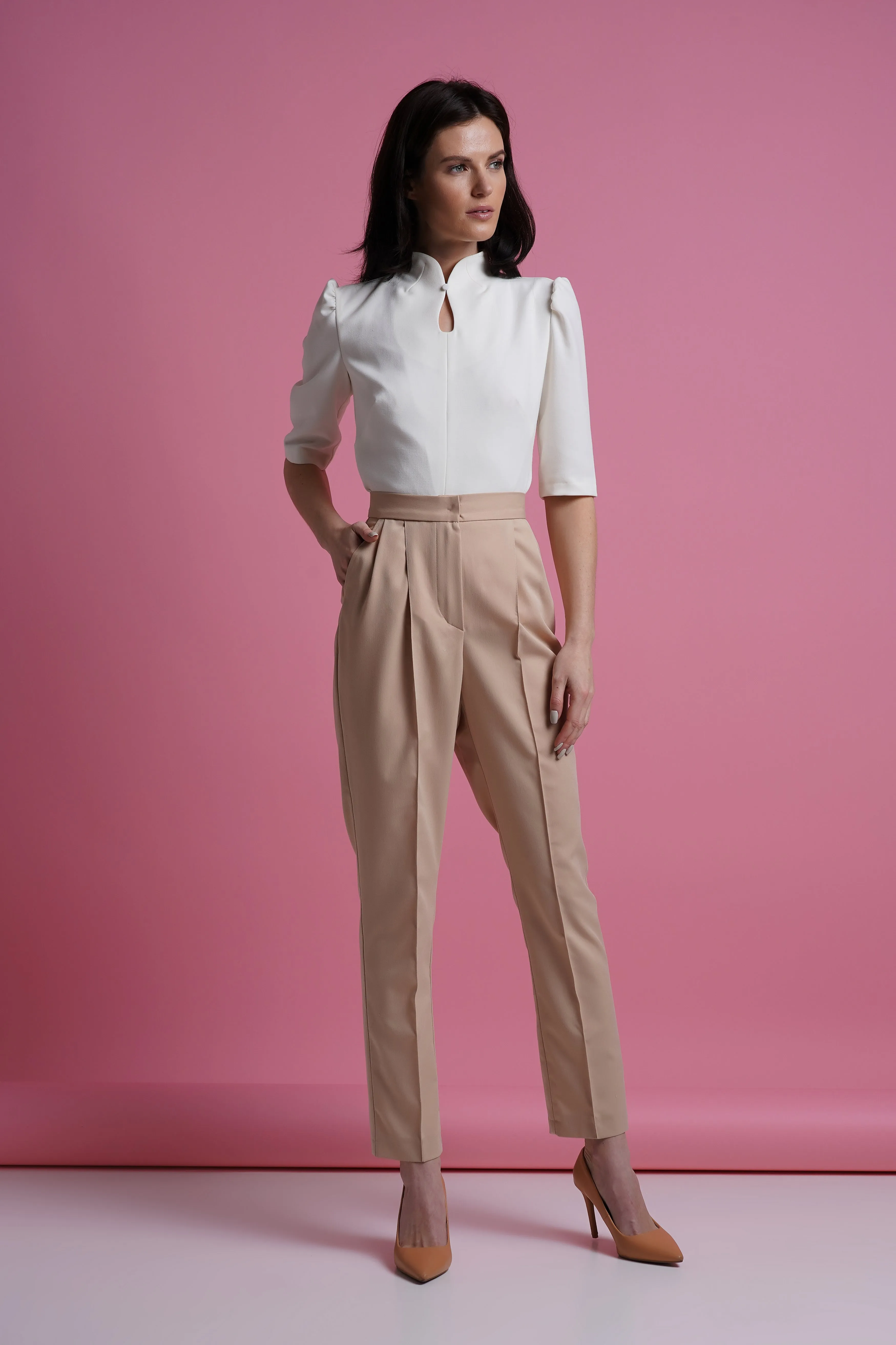 Beige pegged high waist pants