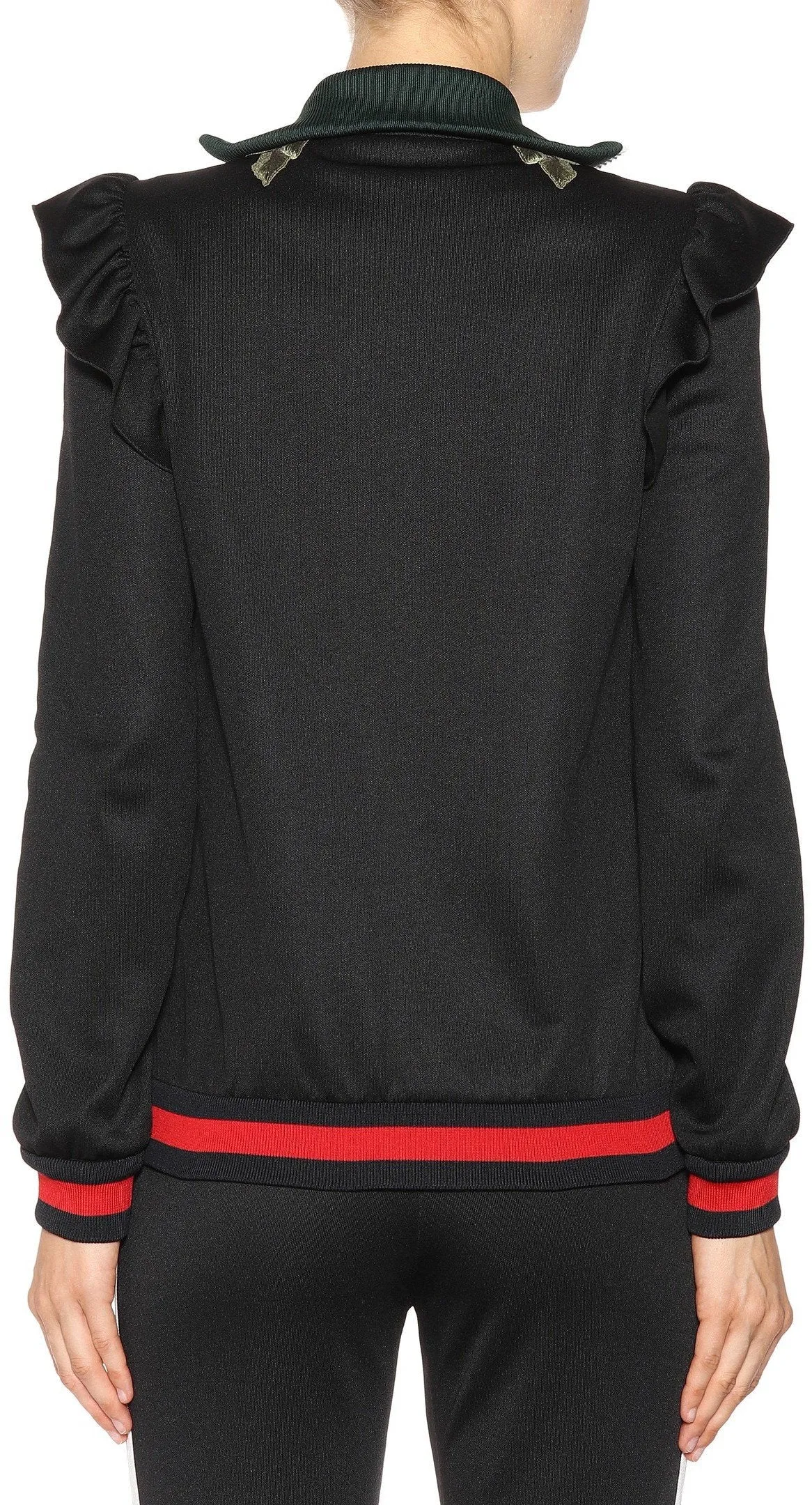 Embroidered Technical Jersey Jacket and Embroidered Wide Leg Jogging Pants, Black