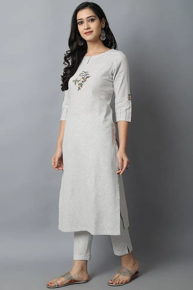 Gray Love-birds Kurta Pants Set