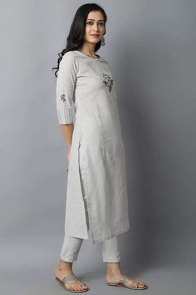Gray Love-birds Kurta Pants Set