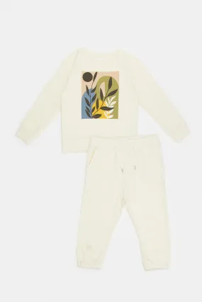 Infant Boys Cream Printed Jogging Suit (2 Piece)