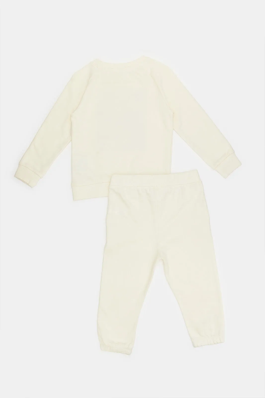 Infant Boys Cream Printed Jogging Suit (2 Piece)