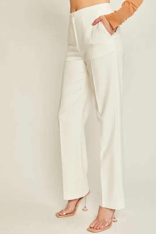 Ivory Woven Solid Formal Long Pants