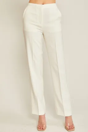 Ivory Woven Solid Formal Long Pants