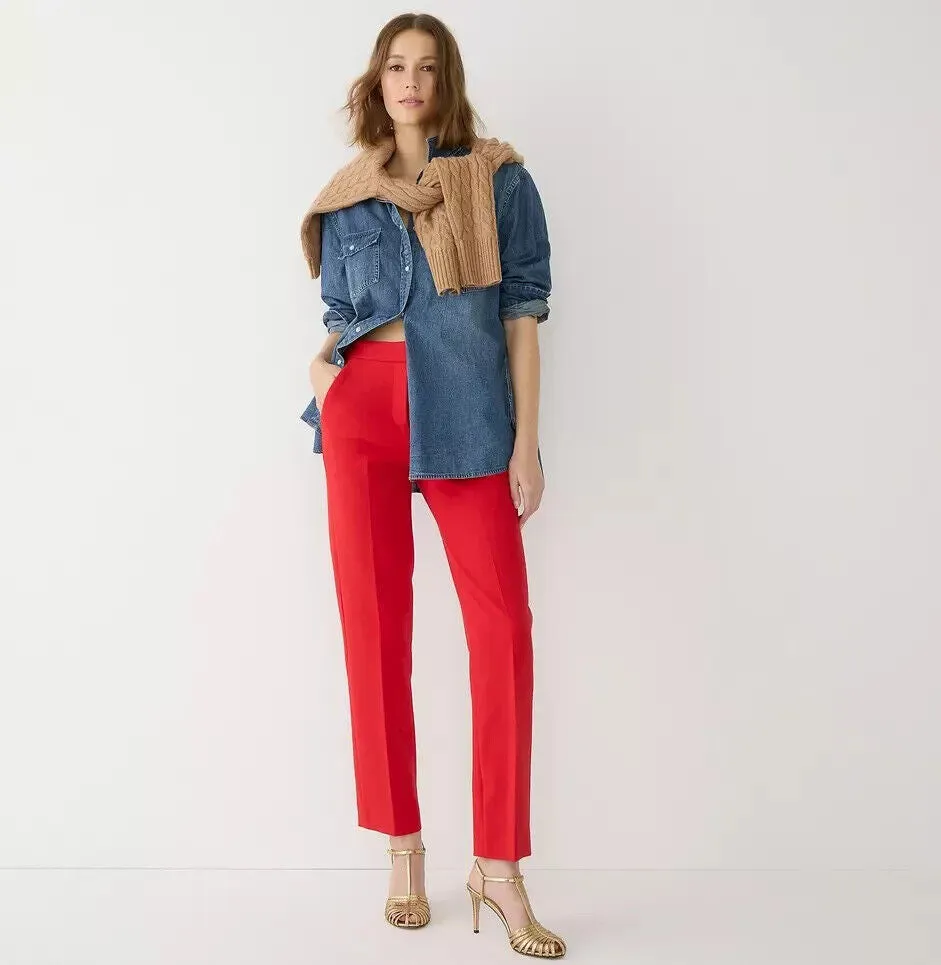 J. Crew NEW Holiday Red Kate Straight Pant in Four-Season Stretch Size 14