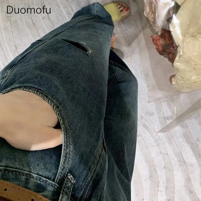 LVSANW Duomofu Chic Hollow Out Basic High Waist Slim Casual Female Jeans Summer New Loose Casual Fashion Full Length Simple Women Jeans