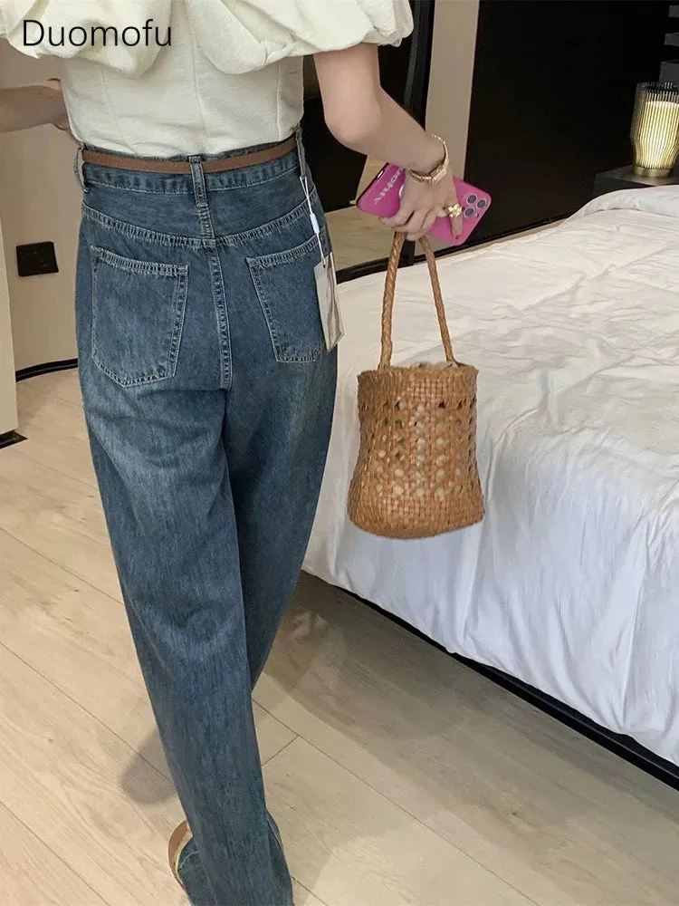 LVSANW Duomofu Chic Hollow Out Basic High Waist Slim Casual Female Jeans Summer New Loose Casual Fashion Full Length Simple Women Jeans