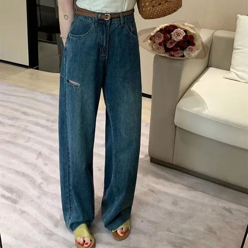 LVSANW Duomofu Chic Hollow Out Basic High Waist Slim Casual Female Jeans Summer New Loose Casual Fashion Full Length Simple Women Jeans