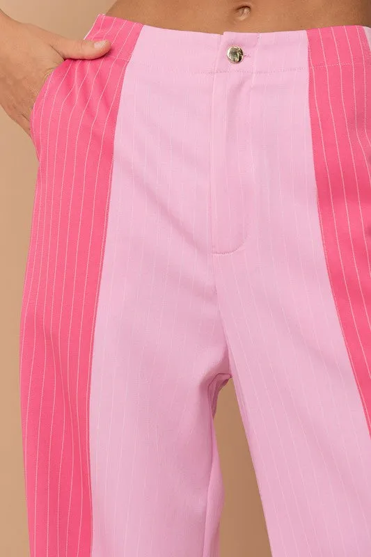 Pink Long Pants W/ Colorblock Detail, Slim Side Pocket