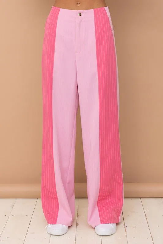 Pink Long Pants W/ Colorblock Detail, Slim Side Pocket
