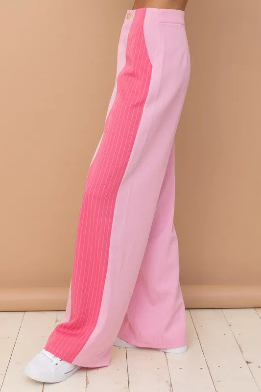 Pink Long Pants W/ Colorblock Detail, Slim Side Pocket
