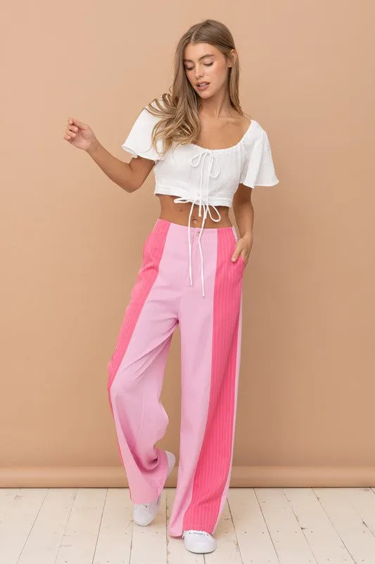 Pink Long Pants W/ Colorblock Detail, Slim Side Pocket