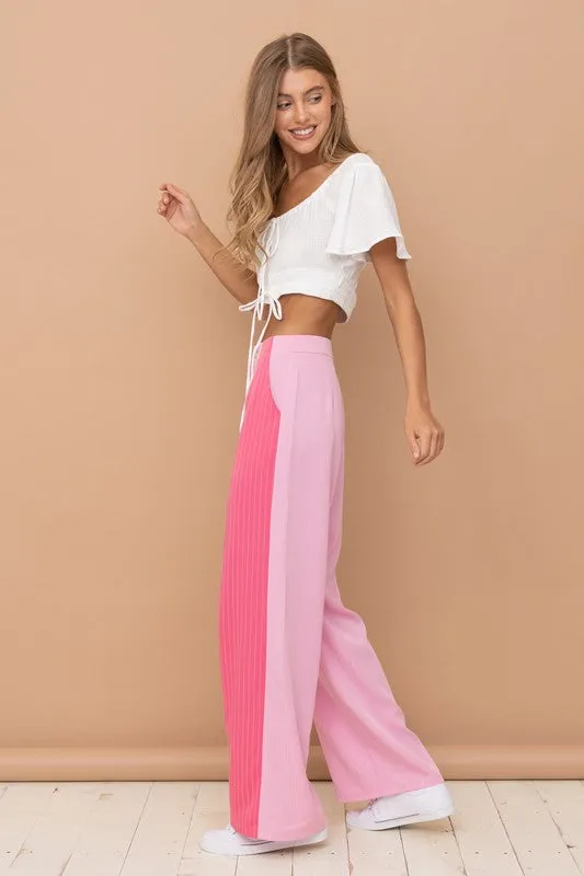 Pink Long Pants W/ Colorblock Detail, Slim Side Pocket