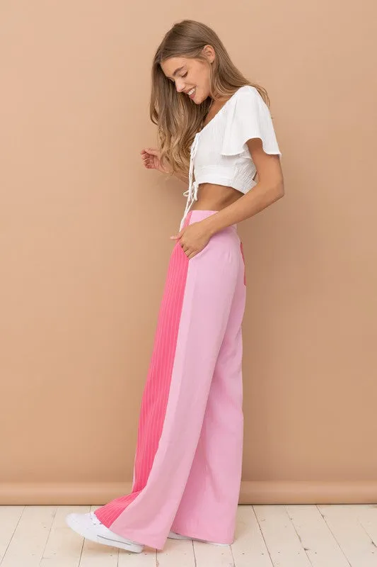 Pink Long Pants W/ Colorblock Detail, Slim Side Pocket