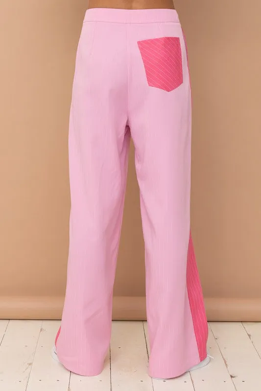 Pink Long Pants W/ Colorblock Detail, Slim Side Pocket